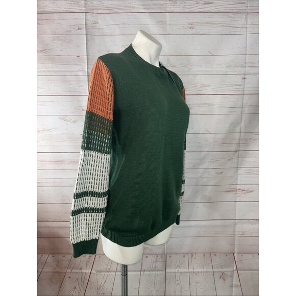 Koitmy Women's Green Contrast Sleeve Knitted Pullover Sweater Size Medium New - Picture 3 of 8